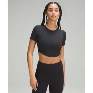 Lululemon Hold Tight Cropped T-Shirt Black Size 4 Modal Ribbed Short Sleeve